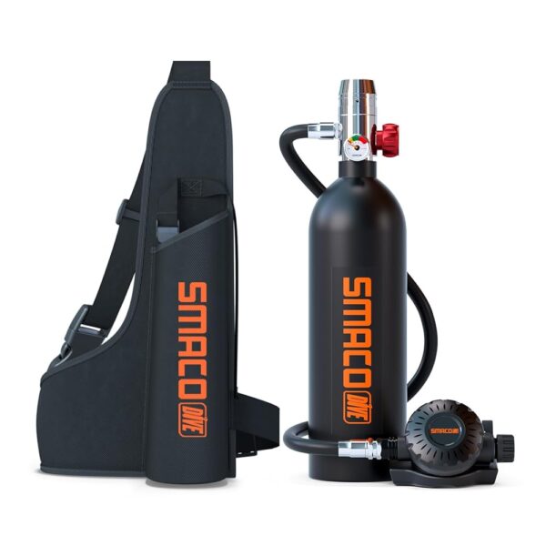 SMACO Scuba Tank Diving Gear for Diver 1L Mini Scuba Tank Small Diving Oxygen Cylinder up to 20 Minutes Dive Time Portable Diving Tank Kit for Underwater Exploration Emergency...