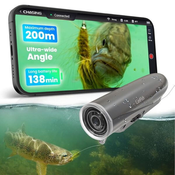 CanFish Fishing CamX Underwater Fishing Camera, HD 1080P &136°Ultra-Wide-Angle,656FT ROV Waterproof/Motion Sensing/Segmented Intelligent Recording/Wireless Charge/App Compatible...