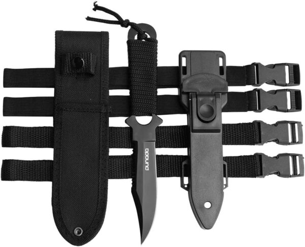Dive Knife - Diving Knife with holster, Thigh Scuba Knife with 2 Types Sheath 2 Pairs Leg Straps, Black Premium Divers Knives Shears for Outdoor Spearfishing, Snorkeling