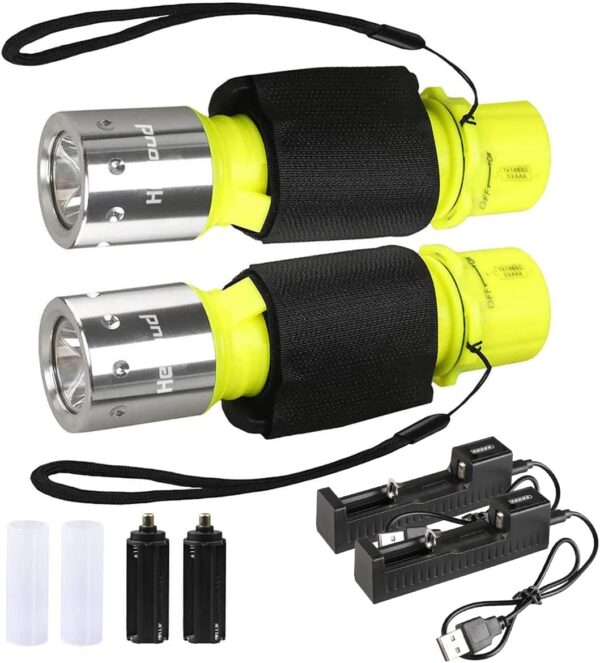 Diving Flashlight with Rechargeable Power Scuba Dive Light IPX8 Waterproof Underwater Flashlight Snorkeling Diving LED High Lumens Torch, 3 Modes with Charger for Underwater... Diving Flashlight with Rechargeable Power Scuba Dive Light IPX8 Waterproof Underwater Flashlight Snorkeling Diving LED High Lumens Torch, 3 Modes with Charger for Underwater...