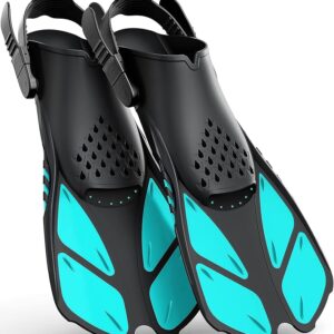Greatever Snorkel Fins Adjustable Buckles Open Heel Swim Flippers Travel Size Short Swim Fins for Snorkeling Diving Swimming Adult Men Womens