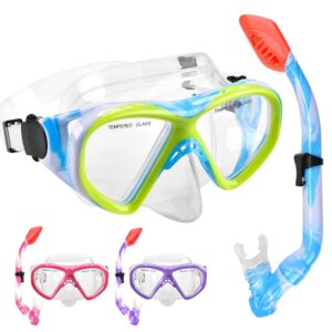 Kids Snorkel Set Dry Top Snorkeling Gear for Kids Youth Boys Girls Junior Age 5-15,Tempered Glass Swimming Diving Mask and Snorkel Set 180 Degree Panoramic View Kids Snorkel Set Dry Top Snorkeling Gear for Kids Youth Boys Girls Junior Age 5-15,Tempered Glass Swimming Diving Mask and Snorkel Set 180 Degree Panoramic View