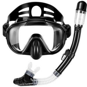 Snorkel Set, Dry Top Snorkeling Gear for Adults, Panoramic Anti-Leak and Anti-Fog Tempered Glass Lens, Adults Adjustable Snorkeling Set, Scuba Diving Swimming Training Snorkel Kit Snorkel Set, Dry Top Snorkeling Gear for Adults, Panoramic Anti-Leak and Anti-Fog Tempered Glass Lens, Adults Adjustable Snorkeling Set, Scuba Diving Swimming Training Snorkel Kit
