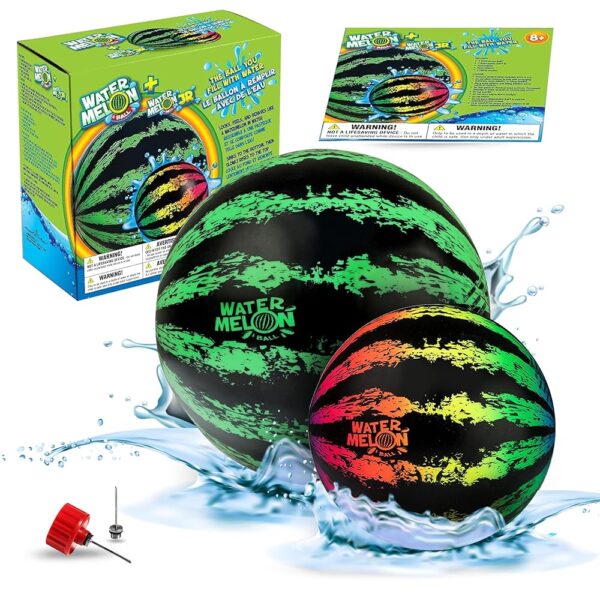 Watermelon Ball Pool Toys for Adults and Family - 2 Pack of 6 1/2" & 9" Kids, Teens, Everyone Swimming Games, Water Football, Tag, Diving Beach Play Fun Accessories