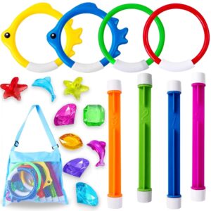 YUJUN 18PCS Pool Diving Swimming Toys, Summer Underwater Game Toys with Pool Fishes Dive Sticks Rings Gems Storage Bag for Kids Swim Birthday Party Favors YUJUN 18PCS Pool Diving Swimming Toys, Summer Underwater Game Toys with Pool Fishes Dive Sticks Rings Gems Storage Bag for Kids Swim Birthday Party Favors