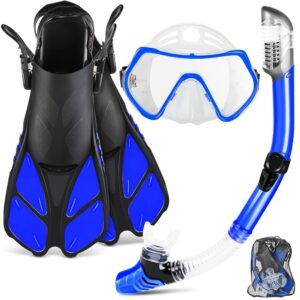 ZEEPORTE Mask Fin Snorkel Set, Travel Size Snorkeling Gear for Adults with Panoramic View Anti-Fog Mask, Trek Fins, Dry Top Snorkel and Gear Bag for Swimming Training,... ZEEPORTE Mask Fin Snorkel Set, Travel Size Snorkeling Gear for Adults with Panoramic View Anti-Fog Mask, Trek Fins, Dry Top Snorkel and Gear Bag for Swimming Training,...