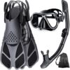 Zenoplige Mask Fins Snorkel Set, Snorkeling Gear for Adults, Panoramic View Snorkel Mask Anti-Fog, Adjustable Dive Flippers, Dry Top Snorkel and Travel Bag, Scuba Gear for...