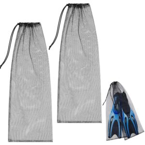2 Pcs Diving Snorkeling Mesh Drawstring Bags, 29.5" x 10.8" Black Mesh Gear Bags for Snorkel Fins Equipment Dive Backpacks Quick Dry Storages for Beach Gear Travel Outdoor...