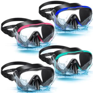 4 Pcs Snorkeling Goggles for Adults Scuba Diving Mask Anti Fog Dive Mask Snorkeling Gear for Men Women Panoramic Swimming Goggles with Nose Cover for Diving, Swimming (Black,...