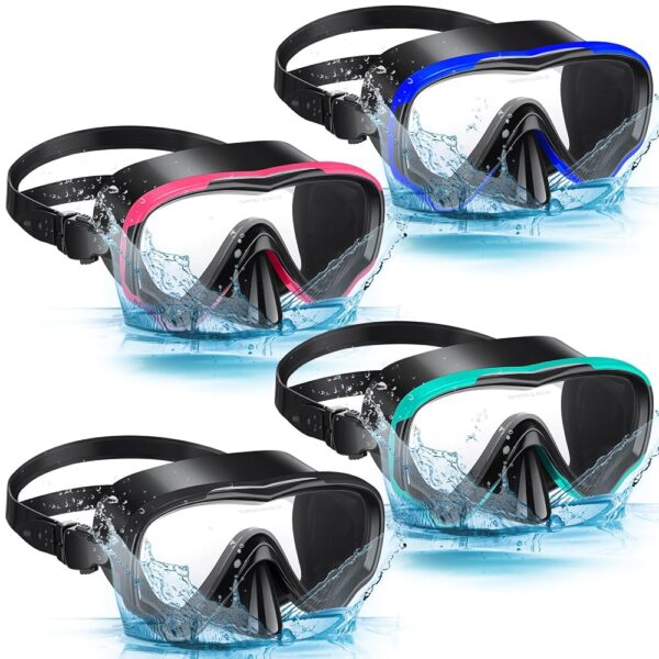 4 Pcs Snorkeling Goggles for Adults Scuba Diving Mask Anti Fog Dive Mask Snorkeling Gear for Men Women Panoramic Swimming Goggles with Nose Cover for Diving, Swimming (Black,...