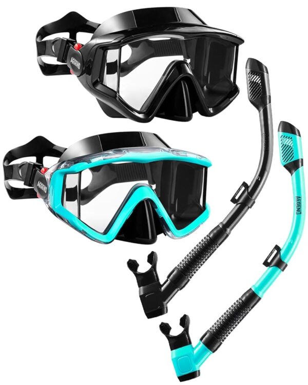 Aegend Snorkeling Gear for Adults, Dry Snorkel Set Panoramic View Enhanced Anti-Leak and Anti-Fog Technology, Adjustable Strap for Snorkeling Scuba Diving Swimming with Mesh Bag Aegend Snorkeling Gear for Adults, Dry Snorkel Set Panoramic View Enhanced Anti-Leak and Anti-Fog Technology, Adjustable Strap for Snorkeling Scuba Diving Swimming with Mesh Bag