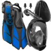 COZIA DESIGN Snorkeling Gear for Adults with Fins - Full Face Snorkel Mask and Swim Fins, 180° Panoramic View Snorkel Mask, Anti Fog and Anti Leak Adult Snorkel Set