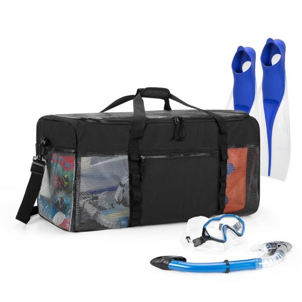 Fasrom XL Mesh Dive Duffel Bag for Scuba Diving Gear, Oversized Sport Duffle Bag for Snorkeling, Swimming, Beach and Gym Items, Black (Empty Bag Only) Fasrom XL Mesh Dive Duffel Bag for Scuba Diving Gear, Oversized Sport Duffle Bag for Snorkeling, Swimming, Beach and Gym Items, Black (Empty Bag Only)