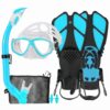 Kids Mask Fins Snorkel Set Snorkeling Packages, with Diving Mask, Snorkel, Adjustable Swim Fins, Mesh Bag, Anti-Fog Anti-Leak Snorkeling Gear for Kids for Snorkeling Swimming...