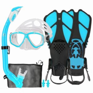 Kids Mask Fins Snorkel Set Snorkeling Packages, with Diving Mask, Snorkel, Adjustable Swim Fins, Mesh Bag, Anti-Fog Anti-Leak Snorkeling Gear for Kids for Snorkeling Swimming... Kids Mask Fins Snorkel Set Snorkeling Packages, with Diving Mask, Snorkel, Adjustable Swim Fins, Mesh Bag, Anti-Fog Anti-Leak Snorkeling Gear for Kids for Snorkeling Swimming...
