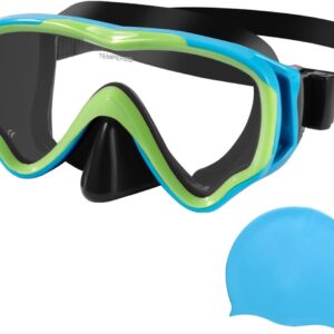 Kids Snorkel Gear Diving Mask Anti-Fog and Anti-Leak Swimming Goggles Snorkeling Glasses Waterproof Durable Tempered Glass Mask for Children 4 - 14 Age
