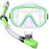Kids Snorkel Set, Anti-Fog Panoramic Tempered Glass Kids Snorkel mask, Anti-Leak Scuba Diving Mask with Mesh Bag, Dry Top Snorkeling Gear for Kids and Youth Age 4-16