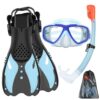 KUYOU Youth Snorkel Set for Ages 7-16, Snorkeling Gear for Kids with Panoramic View Mask Anti-Fog Anti-Leak, Full Dry Top Snorkel, Fins and Travel Bag for Swimming, Snorkeling...