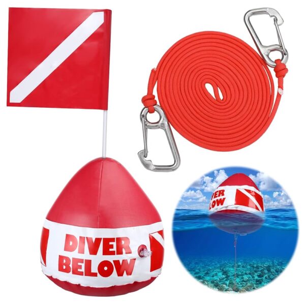 Maitys Heavy Duty PVC Dive Flag Float Freediving Rope Set Inflatable Signal Floater with Dive Flag Freediving Lanyard Leash for Snorkeling Water Sport Signaling Swimming Boating... Maitys Heavy Duty PVC Dive Flag Float Freediving Rope Set Inflatable Signal Floater with Dive Flag Freediving Lanyard Leash for Snorkeling Water Sport Signaling Swimming Boating...