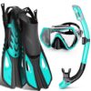 Mask Fin Snorkel Set, Snorkeling Gear for Adults with Panoramic View Mask, Dry Top Snorkel, Adjustable Swim Fins and Travel Bag, Man Woman Snorkel Gear for Swimming Snorkeling...