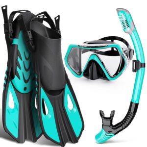 Mask Fin Snorkel Set, Snorkeling Gear for Adults with Panoramic View Mask, Dry Top Snorkel, Adjustable Swim Fins and Travel Bag, Man Woman Snorkel Gear for Swimming Snorkeling... Mask Fin Snorkel Set, Snorkeling Gear for Adults with Panoramic View Mask, Dry Top Snorkel, Adjustable Swim Fins and Travel Bag, Man Woman Snorkel Gear for Swimming Snorkeling...