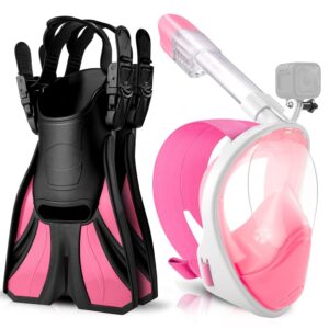 Odoland Snorkeling Packages, Full Face Snorkel Mask for Adults & Youth with Camera Mount, Adjustable Swim Fins, Anti-Fog Anti-Leak Diving Gear for Men Women Teens Odoland Snorkeling Packages, Full Face Snorkel Mask for Adults & Youth with Camera Mount, Adjustable Swim Fins, Anti-Fog Anti-Leak Diving Gear for Men Women Teens