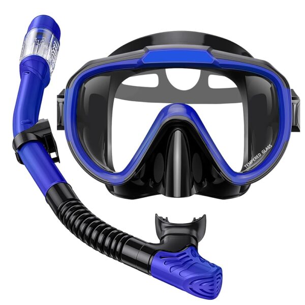 Snorkel Set Adults Snorkeling Gear Anti-Fog Panoramic View Swim Mask Dry Top Snorkel Kit with Carry Bag for Snorkeling Scuba Diving Swimming Travel