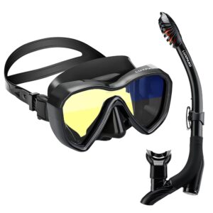 Snorkel Set, Anti-Fog Panoramic View Snorkel Mask and Anti-Leak Dry Snorkel Tube, Snorkeling Gear for Adults, Snorkel Kit Bag Included Snorkel Set, Anti-Fog Panoramic View Snorkel Mask and Anti-Leak Dry Snorkel Tube, Snorkeling Gear for Adults, Snorkel Kit Bag Included