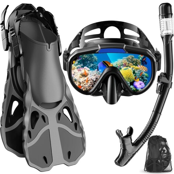 Snorkel Set with Fins for Adults, Snorkeling Gear for Adults Men and Women, Snorkle, Mask Set Adults Dry Top Snorkel Mask Combo Set with Travel Bag for Snorkeling, Diving, Swimming Snorkel Set with Fins for Adults, Snorkeling Gear for Adults Men and Women, Snorkle, Mask Set Adults Dry Top Snorkel Mask Combo Set with Travel Bag for Snorkeling, Diving, Swimming