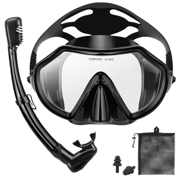 Snorkeling Gear for Adults, Dry Adult Snorkel Set HD Panoramic View Snorkel Mask Set, Anti-Leak and Anti-Fog Scuba Diving Package with Mesh Bag Ear Plug for Snorkeling Scuba...