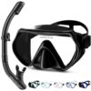 Snorkeling Gear for Adults, Dry Snorkel Set 180° Panoramic Wide View Anti-Fog Scuba Diving Mask, Professional Snorkel Gear for Free Breathing, Swimming, Diving