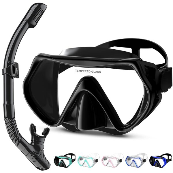 Snorkeling Gear for Adults, Dry Snorkel Set 180° Panoramic Wide View Anti-Fog Scuba Diving Mask, Professional Snorkel Gear for Free Breathing, Swimming, Diving