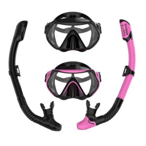 Snorkeling Gear for Adults, JRing Snorkel Mask Set with 180 Degree Tempered Glass Anti Fog Goggles Scuba Dry Top Snorkel for Swimming, Scuba Diving Mask for Men Women