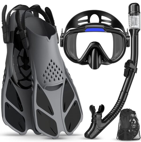 Snorkeling Gear for Adults Men Women,4 in 1 Snorkel Set with Panoramic View Diving Mask Anti-Fog Anti-Leak,Dry Top Snorkel,Fins and Travel Bag for Swimming,Snorkeling and Travel... Snorkeling Gear for Adults Men Women,4 in 1 Snorkel Set with Panoramic View Diving Mask Anti-Fog Anti-Leak,Dry Top Snorkel,Fins and Travel Bag for Swimming,Snorkeling and Travel...