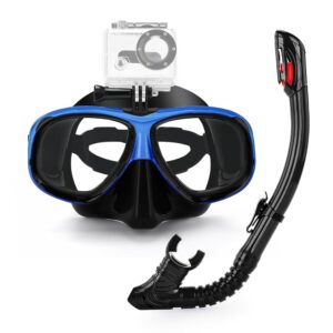 Snorkeling Gear for Adults Youth, Nearsighted Anti-Fog Diving Mask & Silicone Dry Snorkel for Scuba Diving Spearfishing Freediving