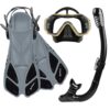 Snorkeling Gear Set - Adjustable Short Fins, Anti-Fog Mask, 3-Piece Dry Top Snorkel, Travel Size with Gear Bag for Adults, Men, Women, Swimming, Diving, Snorkeling
