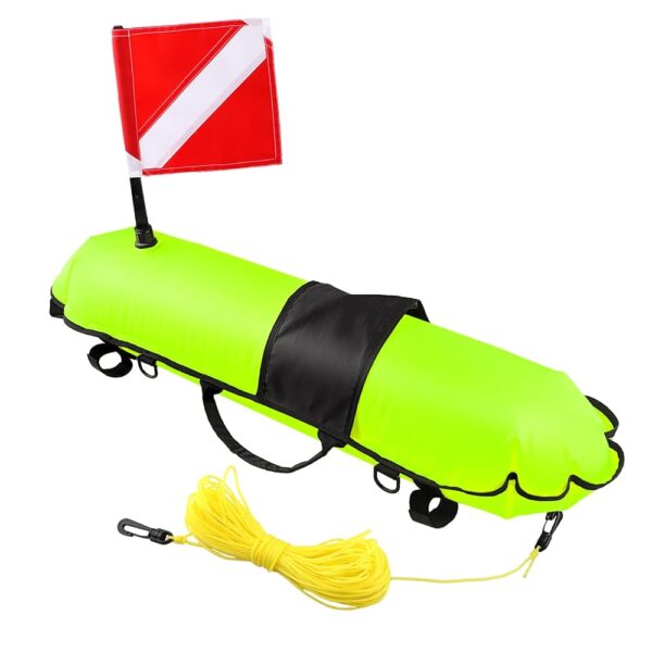 Spearfishing Buoy, Hi-Visibility Inflatable Torpedo Buoy Float Signal Floater Ball with Dive Safety Flag and 82ft Ropes for Scuba Diving, Freediving, Snorkeling, Swimming Spearfishing Buoy, Hi-Visibility Inflatable Torpedo Buoy Float Signal Floater Ball with Dive Safety Flag and 82ft Ropes for Scuba Diving, Freediving, Snorkeling, Swimming