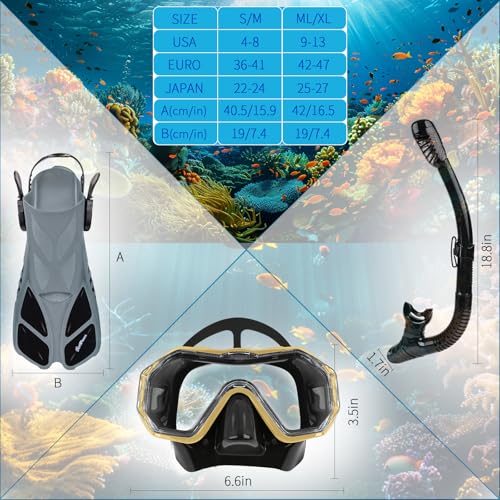 SurfPaws Snorkeling Gear Set Review Adjustable Fins Mask and Dry Top Snorkel