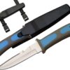 Szco Supplies 9-Inch Blue Dive Knife with Stainless Steel Blade, Rubberized Grip, Sawtooth Spine, Hard-Sheath & Leg Strap for Diving, Snorkeling, and Outdoor Adventures