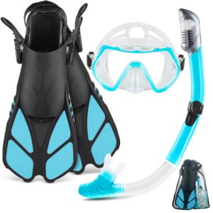 ZEEPORTE Mask Fin Snorkel Set, Travel Size Snorkeling Gear for Adults with Panoramic View Anti-Fog Mask, Trek Fins, Dry Top Snorkel and Gear Bag for Swimming Training,... ZEEPORTE Mask Fin Snorkel Set, Travel Size Snorkeling Gear for Adults with Panoramic View Anti-Fog Mask, Trek Fins, Dry Top Snorkel and Gear Bag for Swimming Training,...