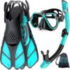 Zenoplige Mask Fins Snorkel Set, Snorkeling Gear for Adults, Panoramic View Snorkel Mask Anti-Fog, Adjustable Dive Flippers, Dry Top Snorkel and Travel Bag, Scuba Gear for...